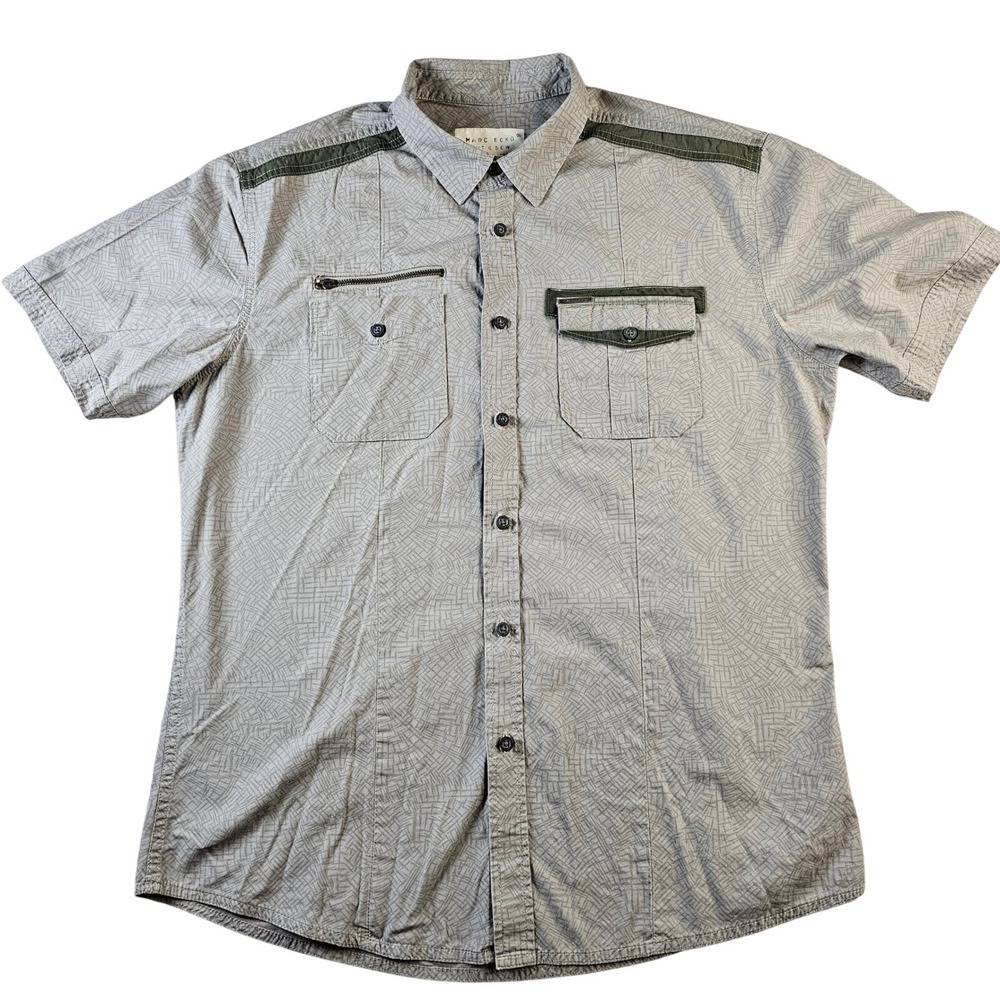 Marc Ecko Cut & Sew Button‎ Up Shirt Men's Size L Pockets Short Sleeve Cotton